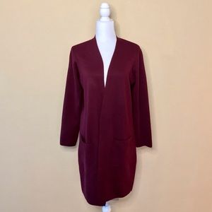 NWT Cyrus Long Open Front Burgundy Cardigan Size M